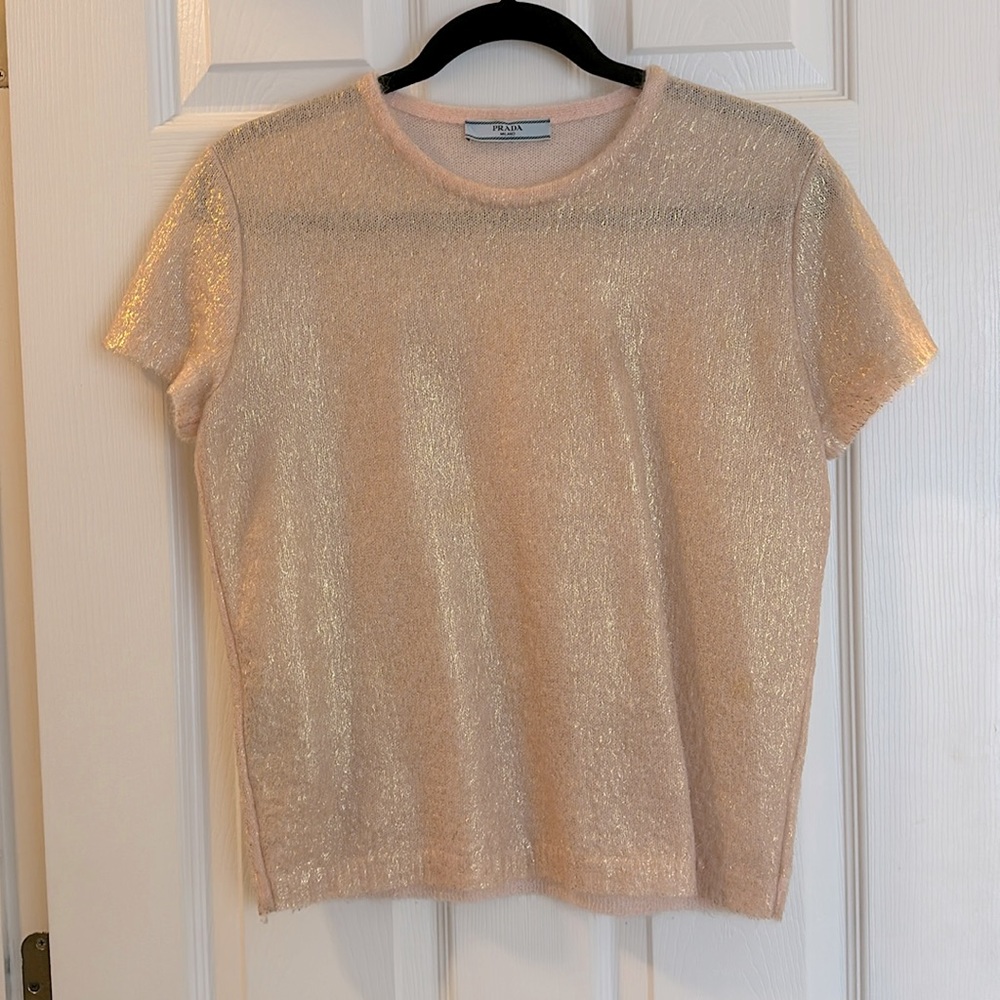 Prada Short-Sleeve Mohair Sweater - Rose Gold